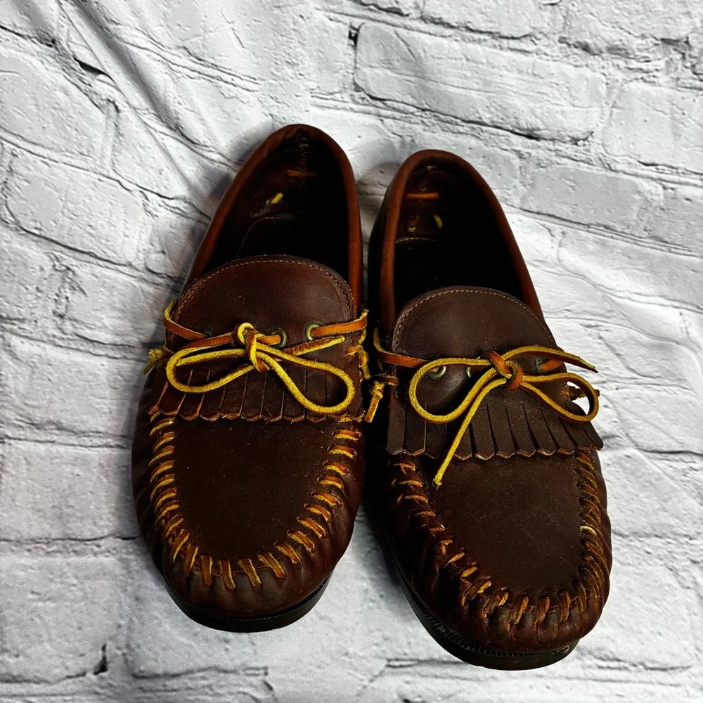 G.H. Bass & Co‎ Vintage Brown Leather Fringe Deck Moccasins Loafers Sz 10.5 READ